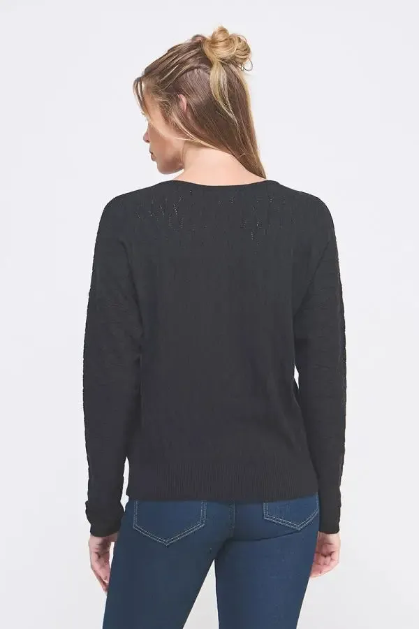 CABLE KNIT PATTERN POINTELLE SWEATER