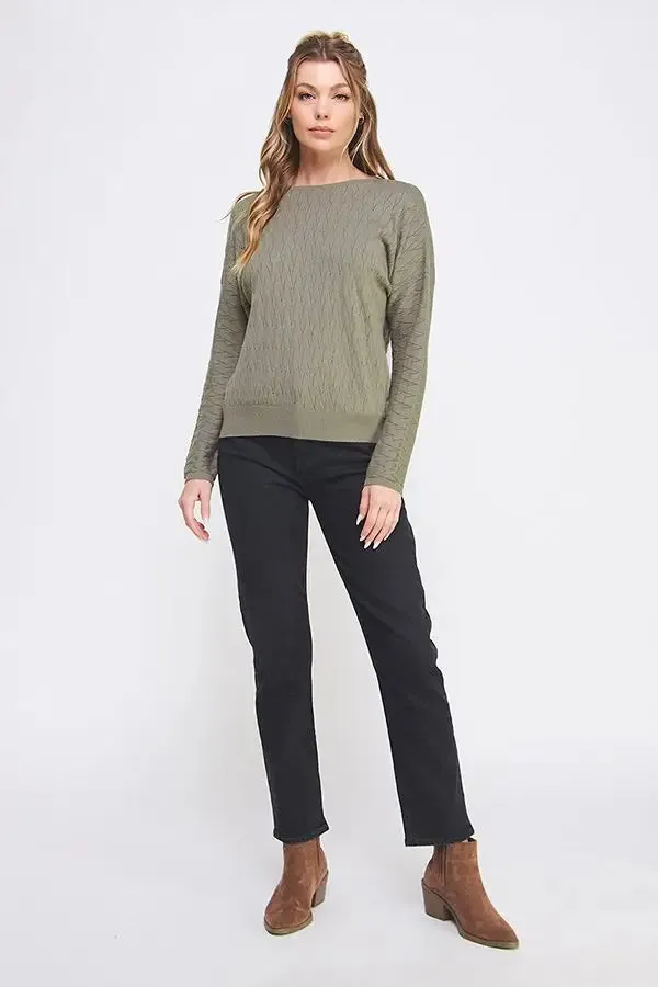CABLE KNIT PATTERN POINTELLE SWEATER