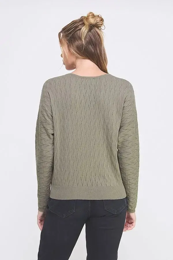 CABLE KNIT PATTERN POINTELLE SWEATER
