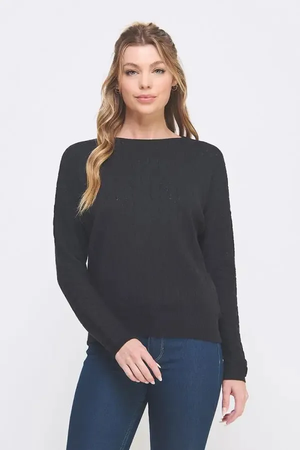 CABLE KNIT PATTERN POINTELLE SWEATER