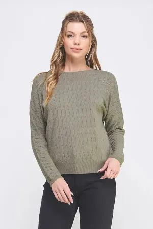 CABLE KNIT PATTERN POINTELLE SWEATER