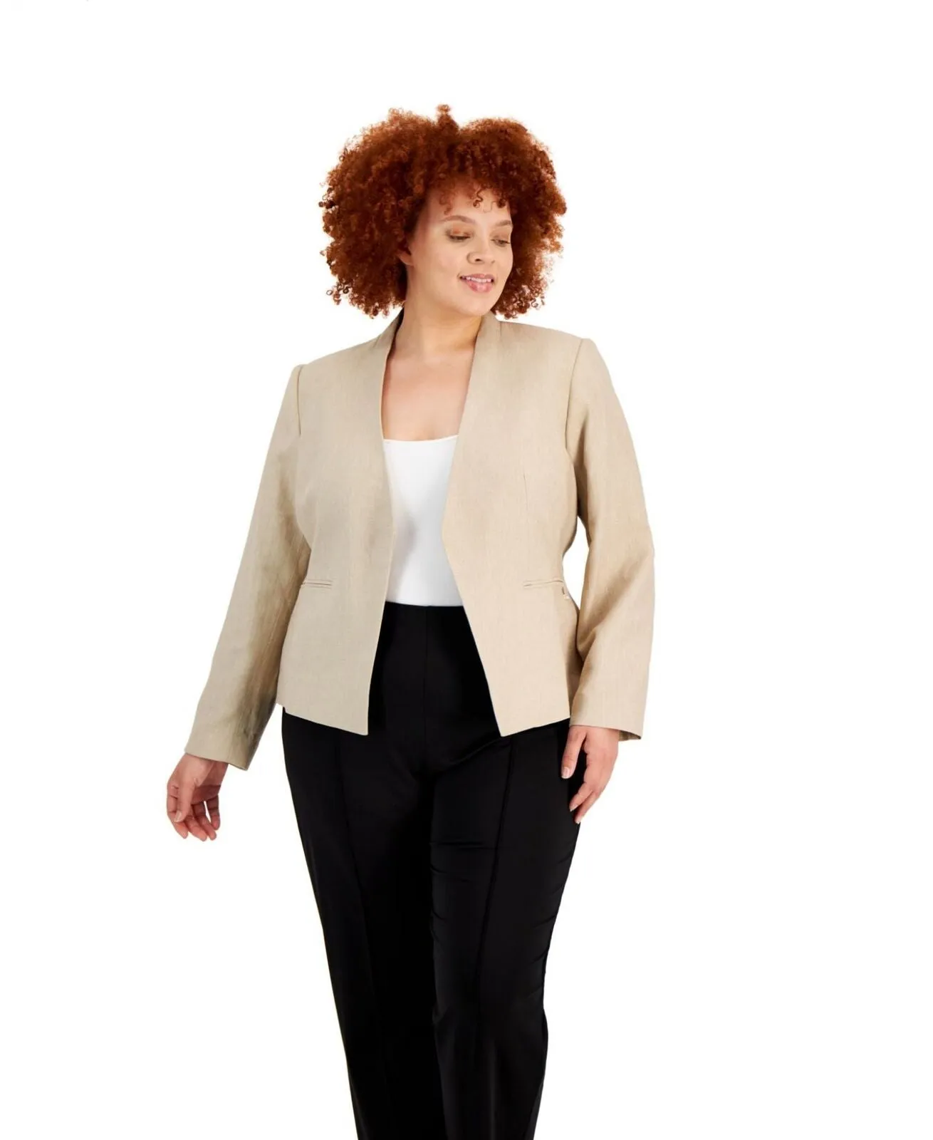 Calvin Klein Womens Plus Size Open-Front Blazer Jacket X22JE752
