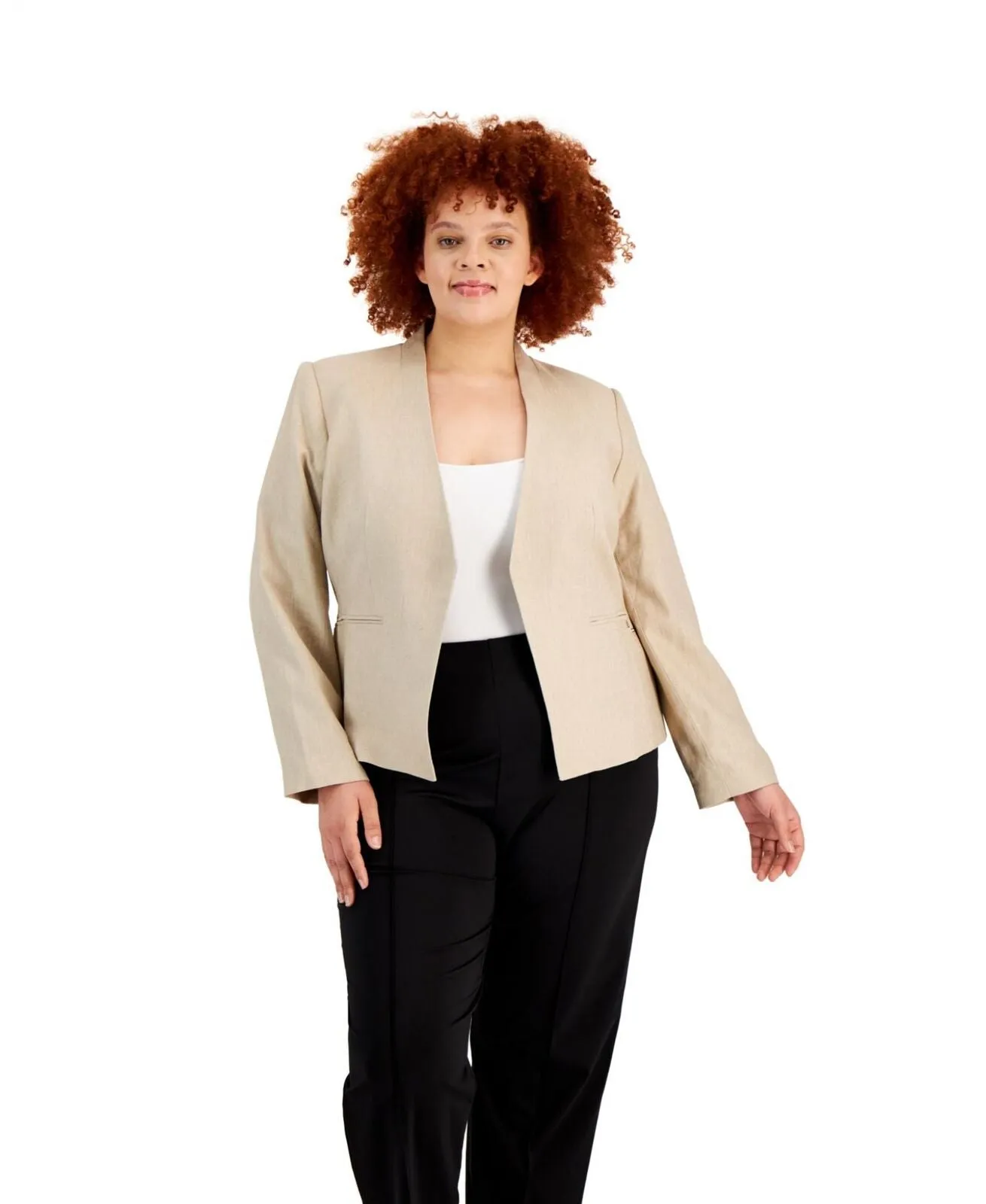 Calvin Klein Womens Plus Size Open-Front Blazer Jacket X22JE752