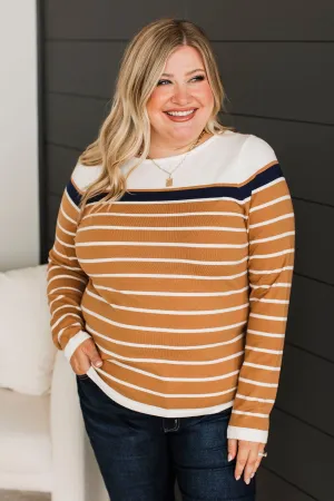 Can't Stay Away Striped Sweater- White & Caramel