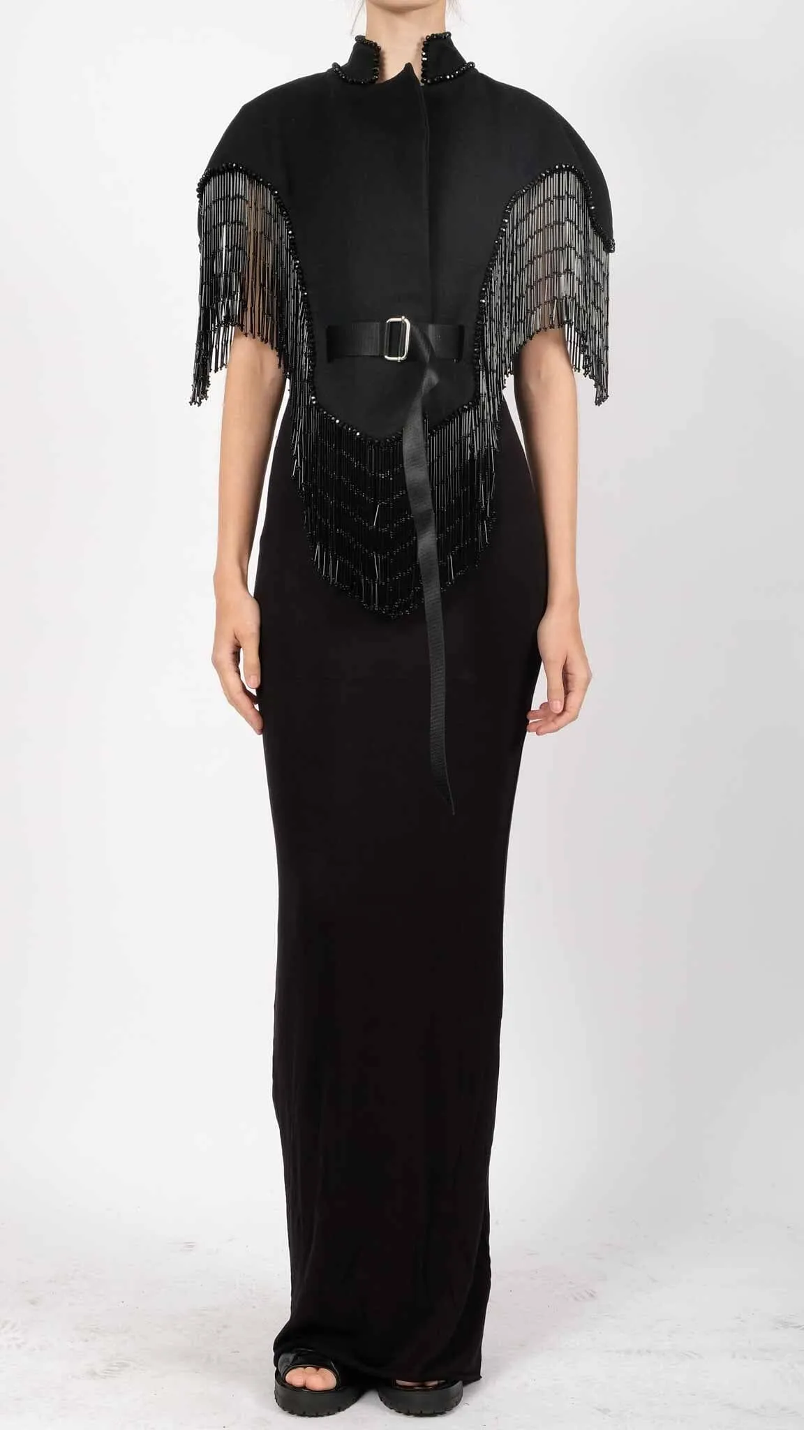 Canvas Cape with Stones and Fringes