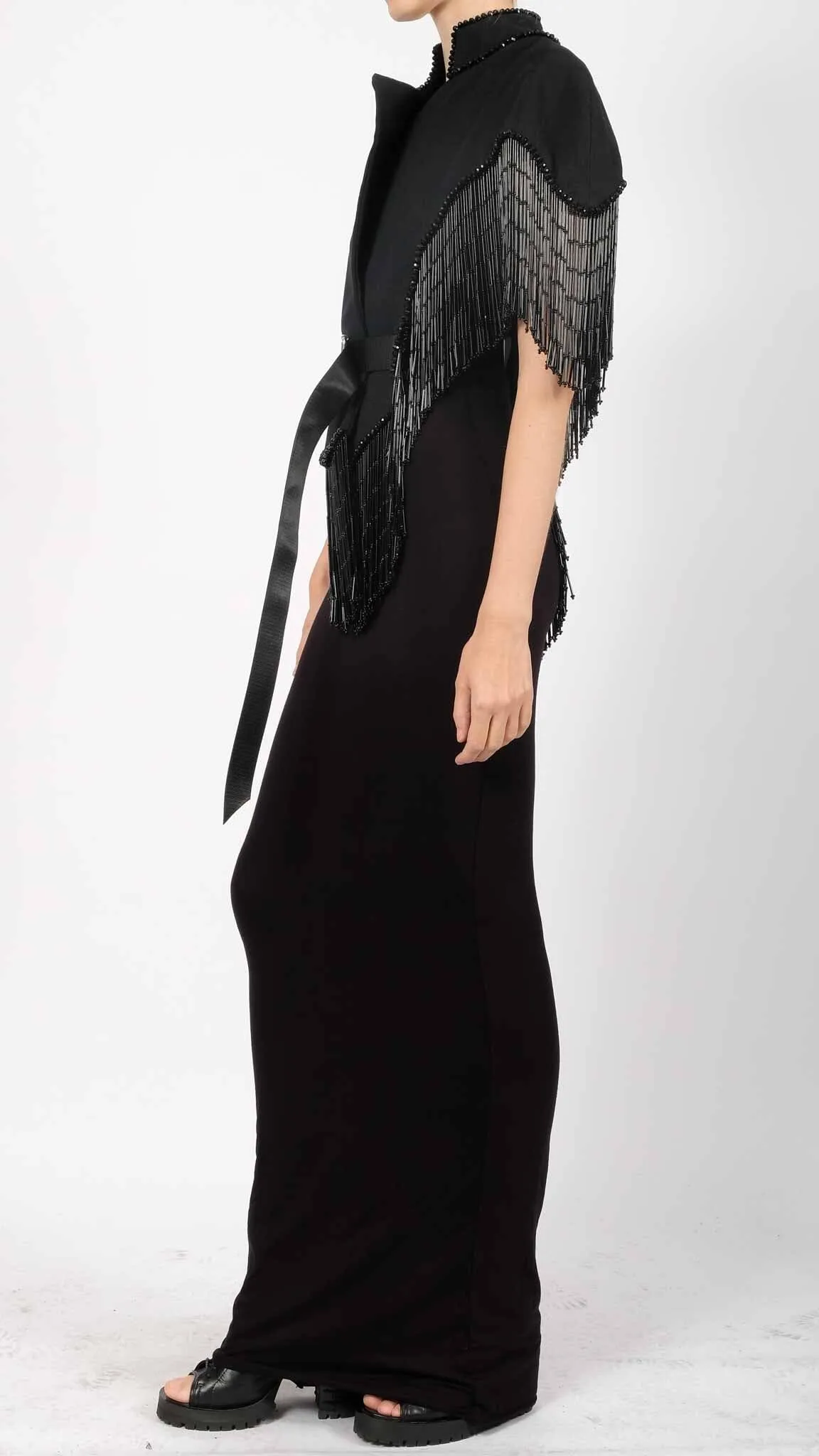 Canvas Cape with Stones and Fringes