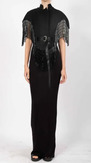 Canvas Cape with Stones and Fringes