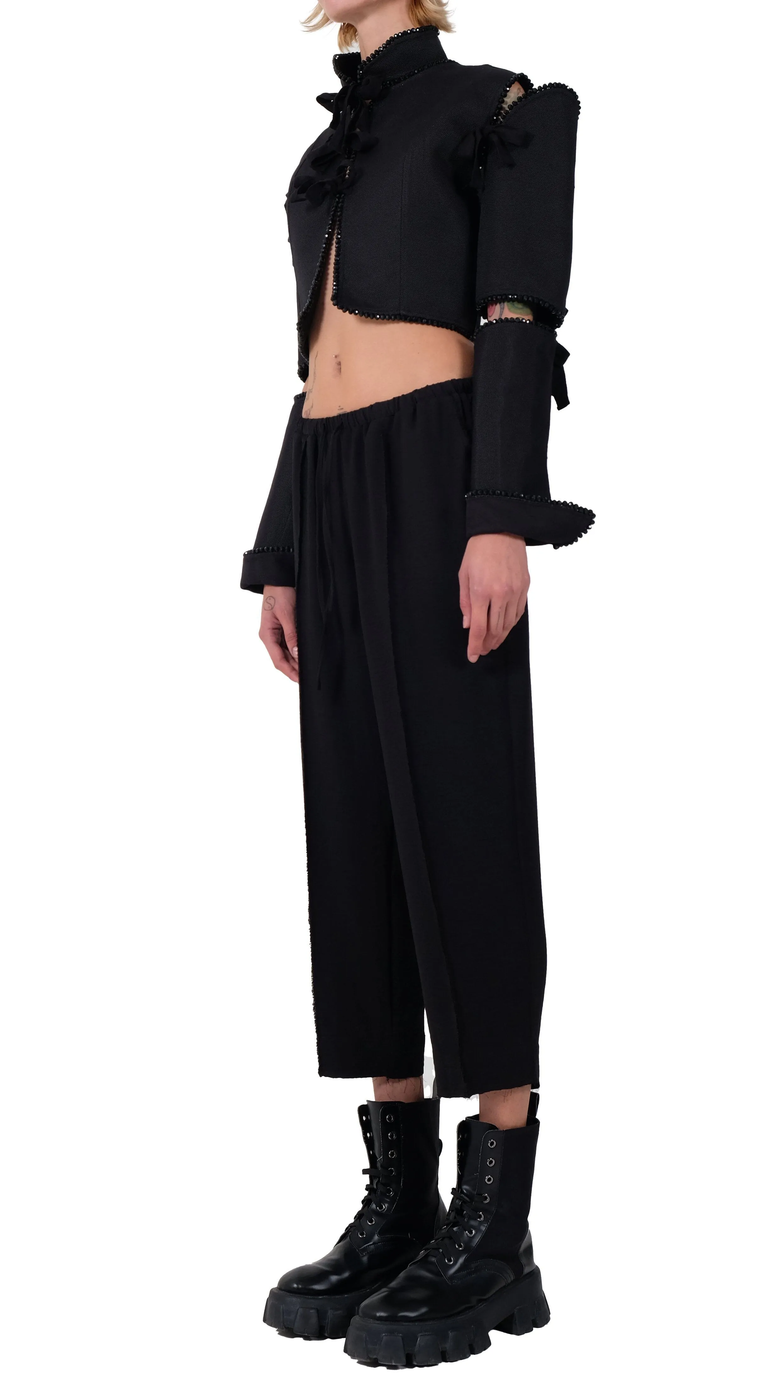 Canvas Crop Blazer with Rhinestones