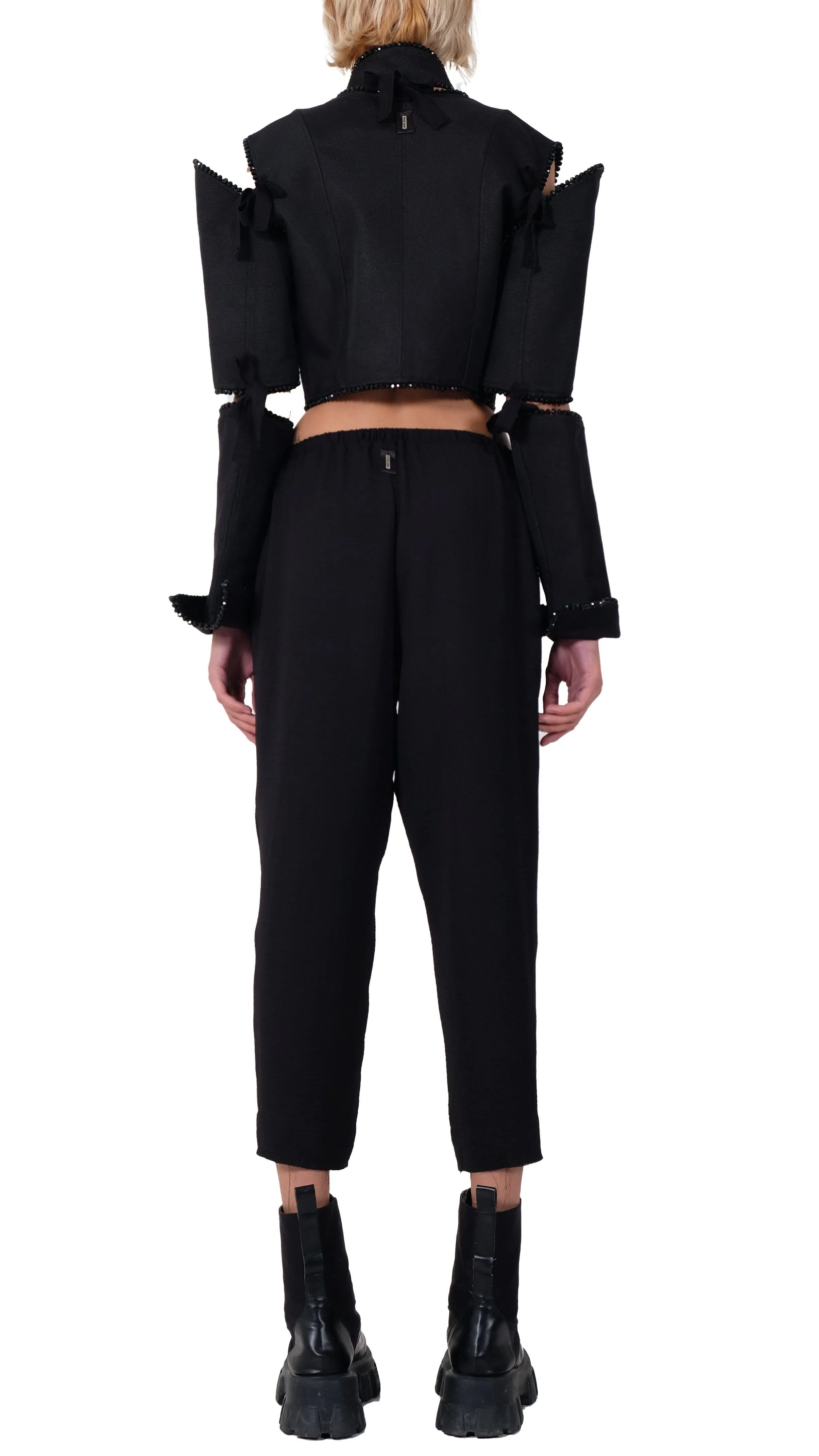 Canvas Crop Blazer with Rhinestones