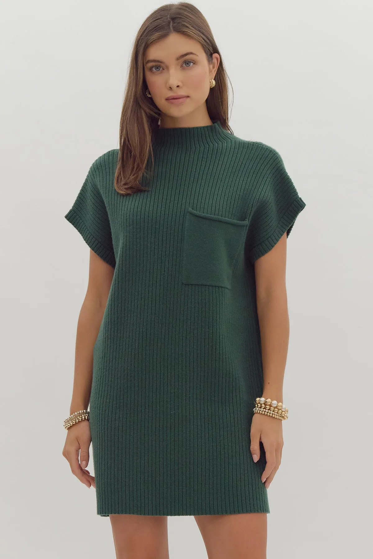 Cap Sleeve Mini Sweater Dress {Forest}