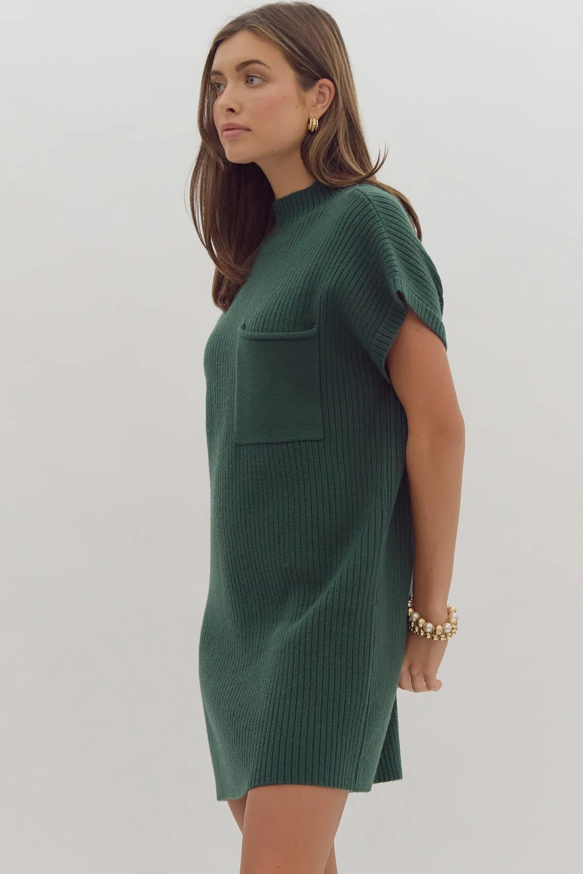 Cap Sleeve Mini Sweater Dress {Forest}