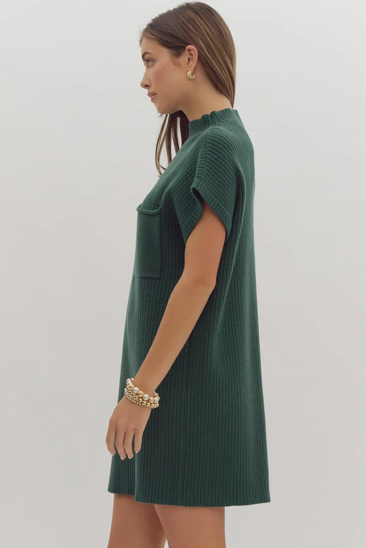Cap Sleeve Mini Sweater Dress {Forest}