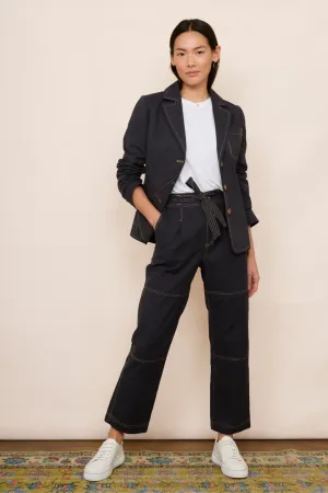 Cara Cotton Top Stitch Trouser - Washed Black