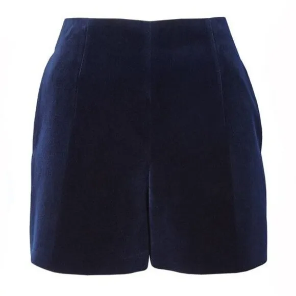 Carven Navy Velvet High Waist Shorts