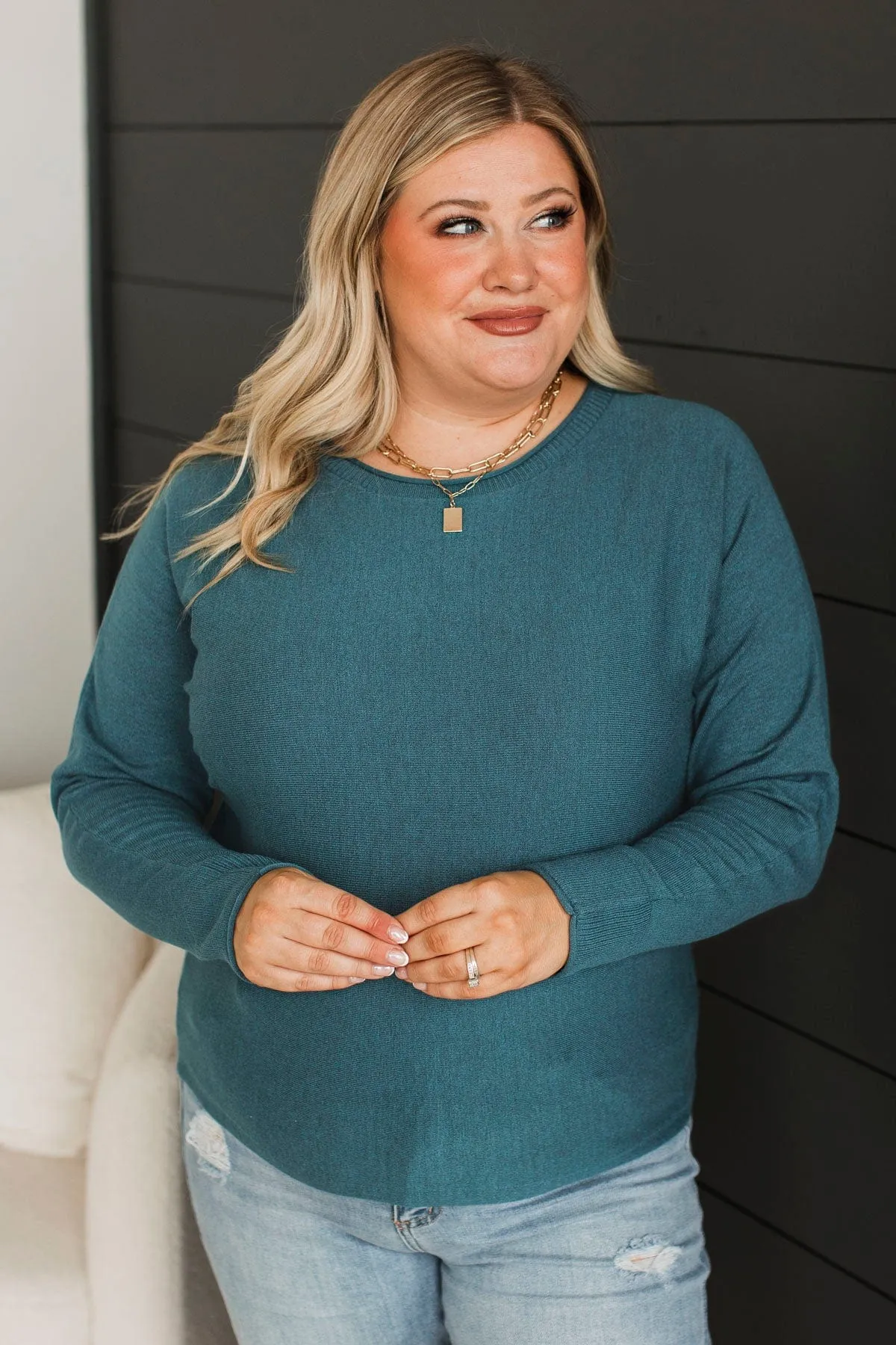 Caught Your Interest Dolman Sweater- Teal