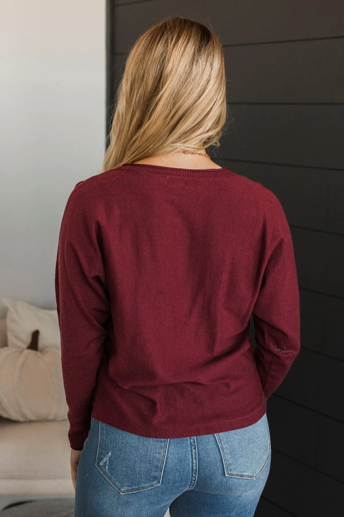 Caught Your Interest Dolman Sweater- Wine