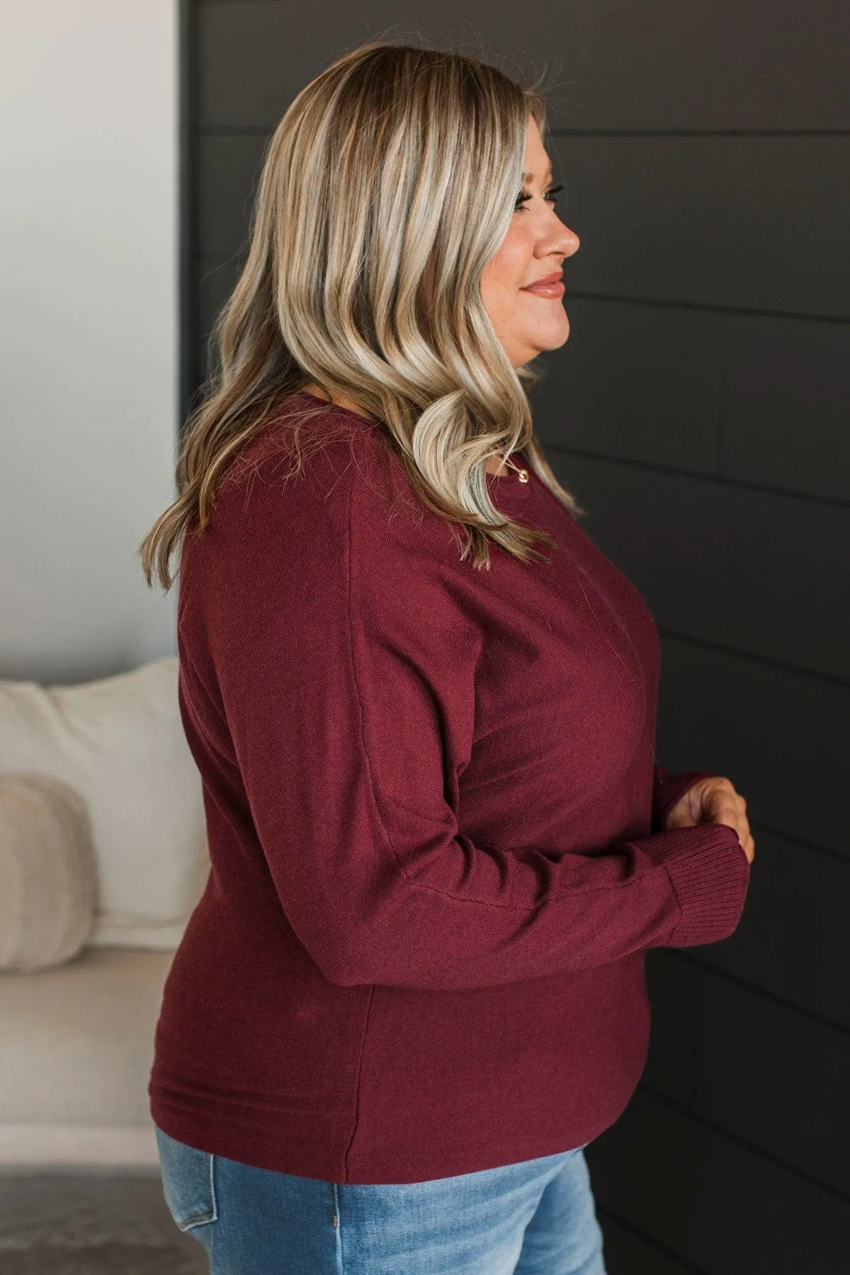 Caught Your Interest Dolman Sweater- Wine