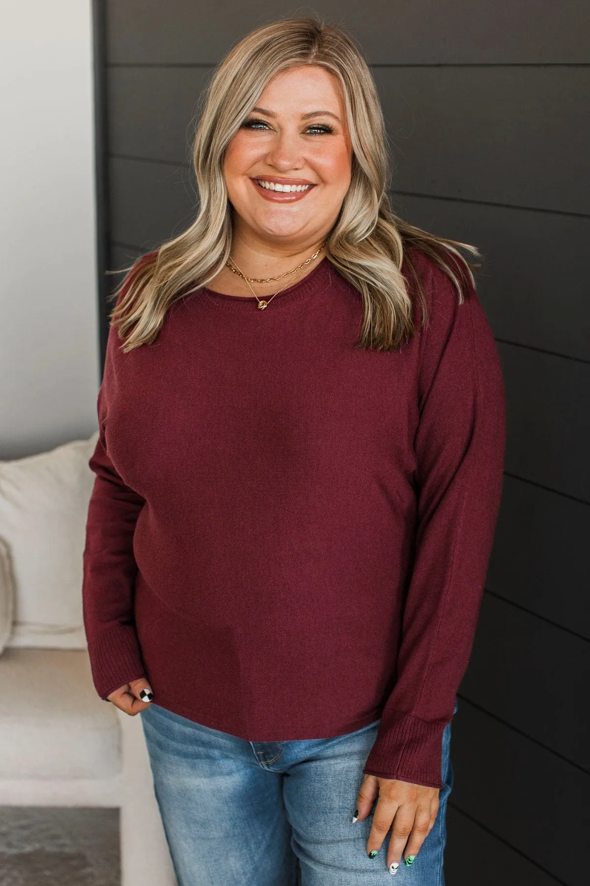 Caught Your Interest Dolman Sweater- Wine