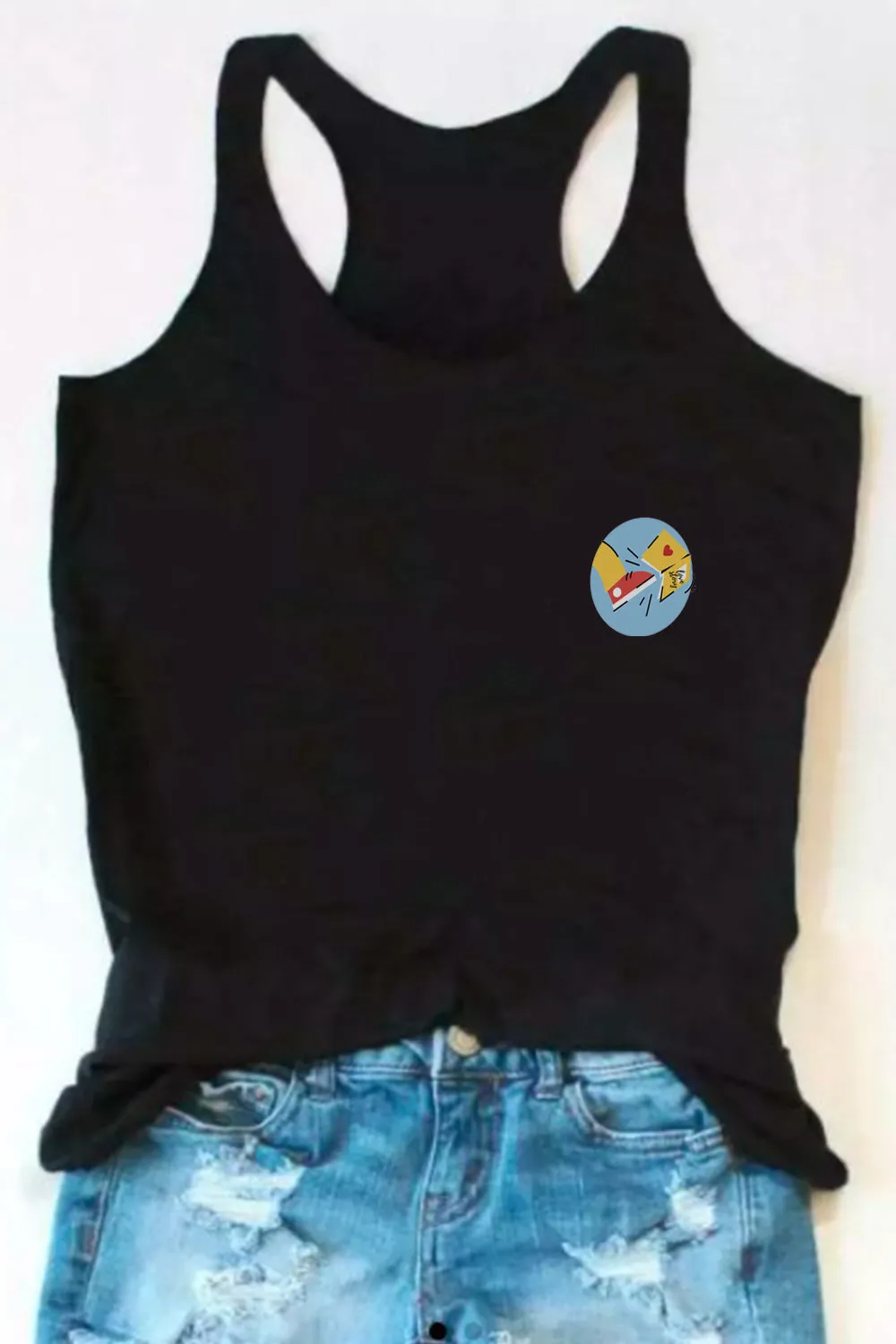 Chal Hatt Print BlackTank Top