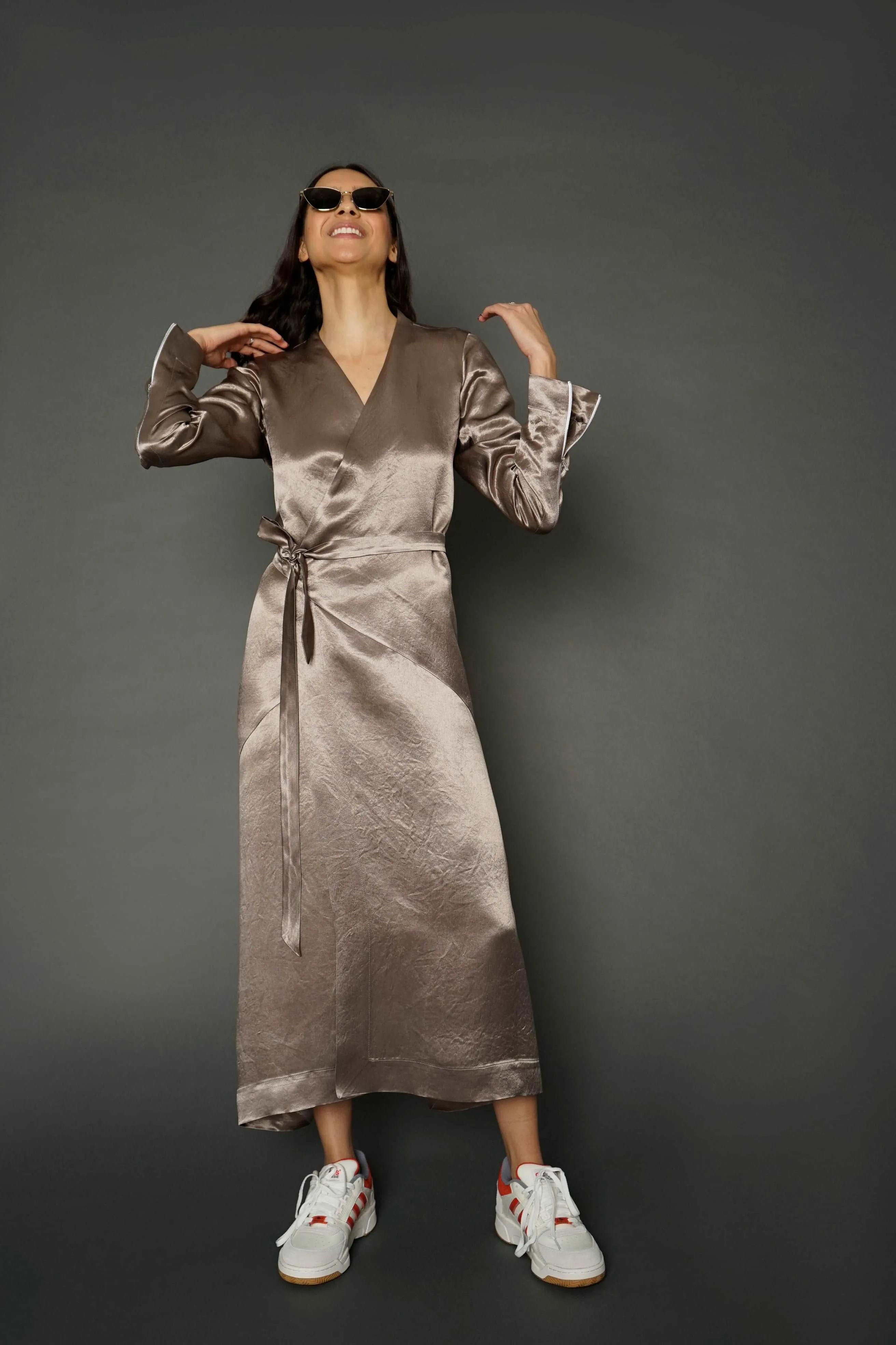 Chani Champagne Long Sleeve Wrap Dress