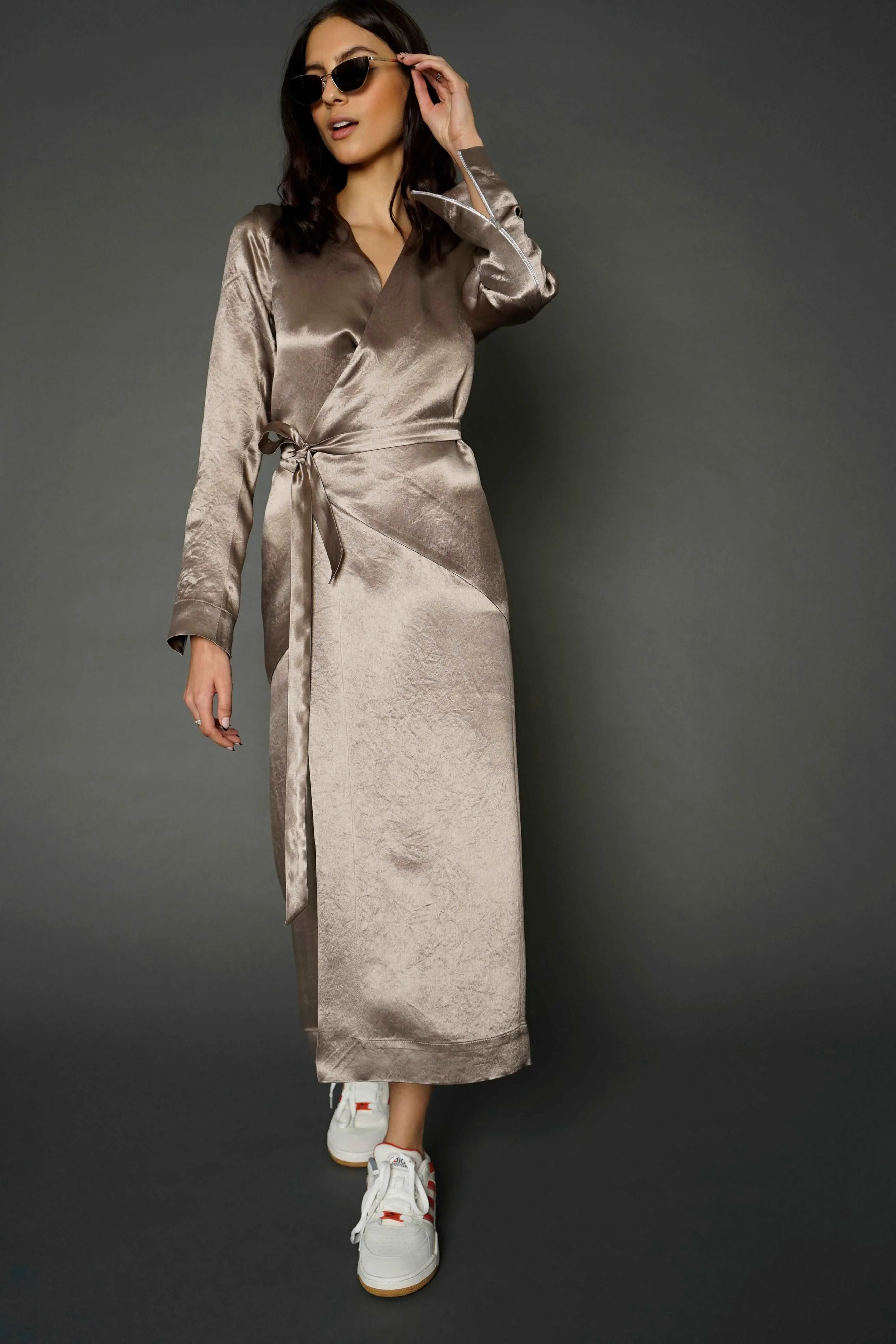 Chani Champagne Long Sleeve Wrap Dress