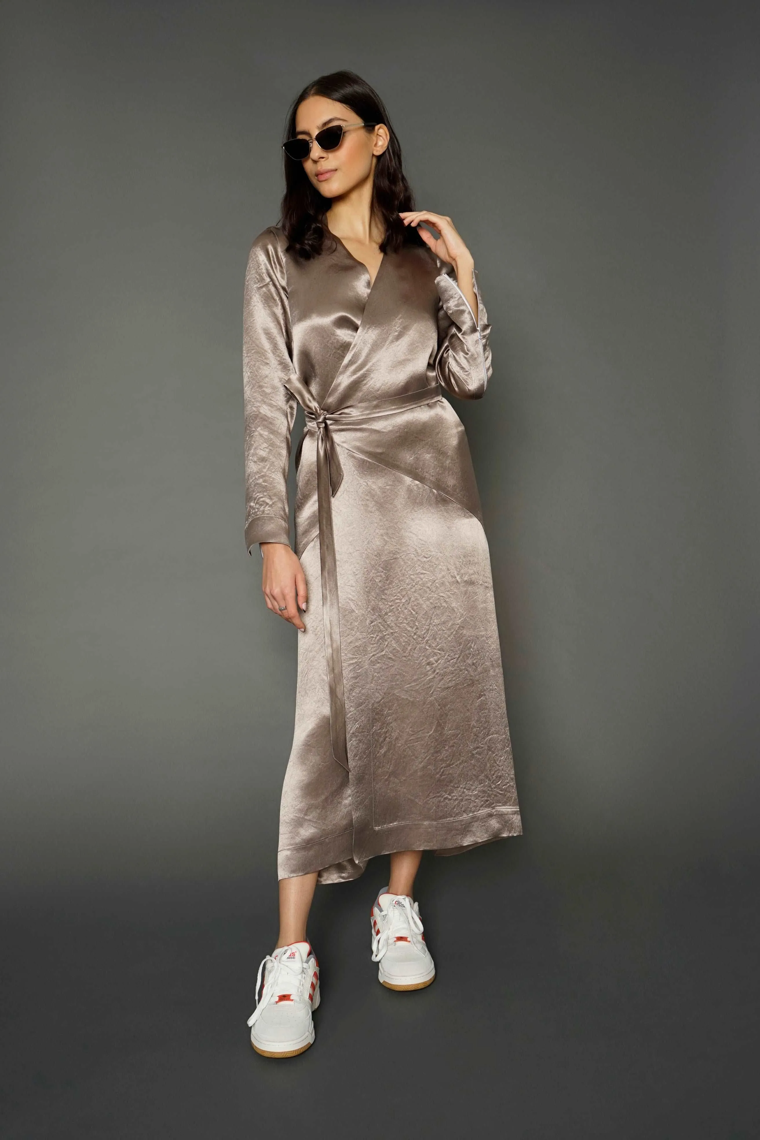 Chani Champagne Long Sleeve Wrap Dress