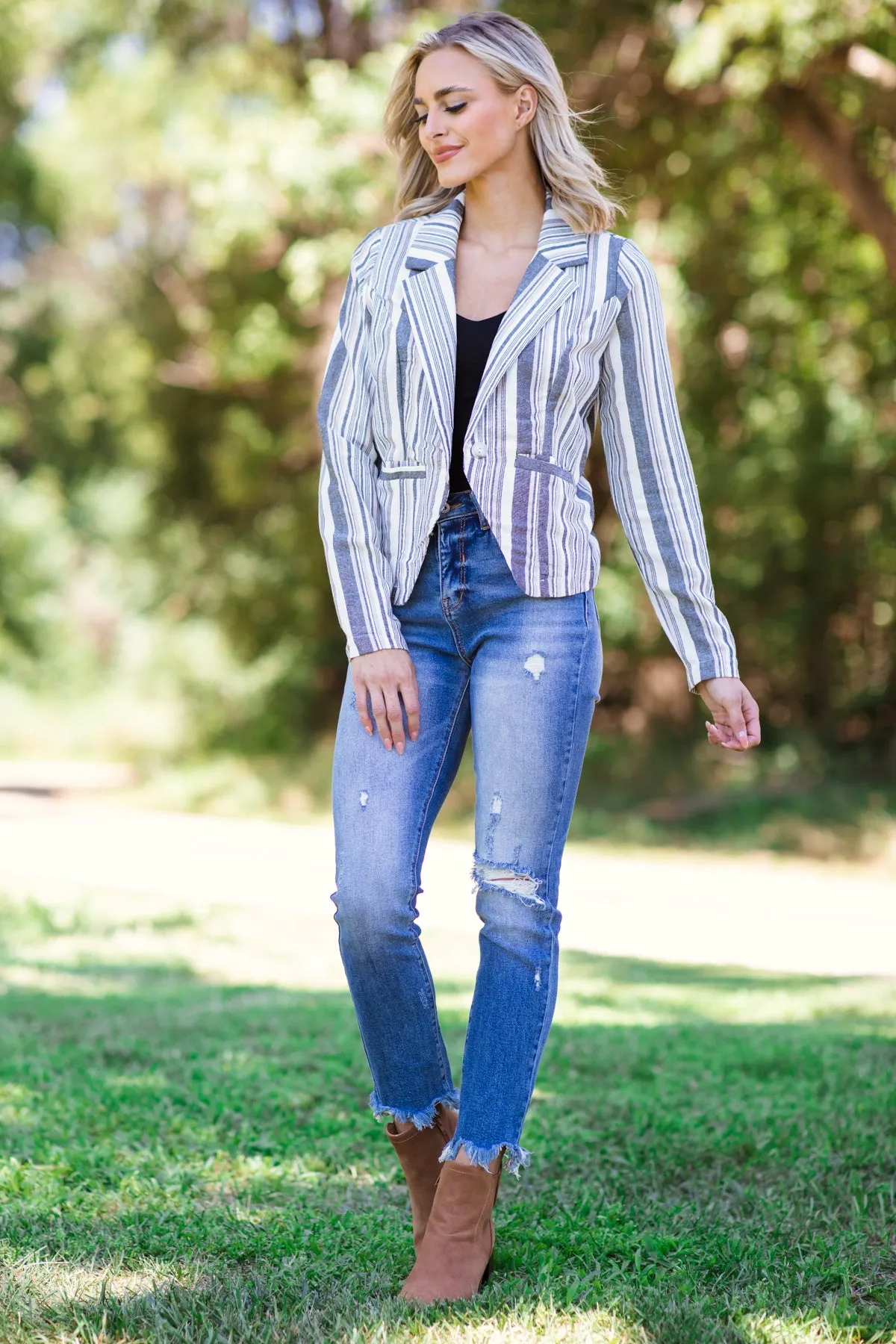 Charcoal and White Stripe Blazer