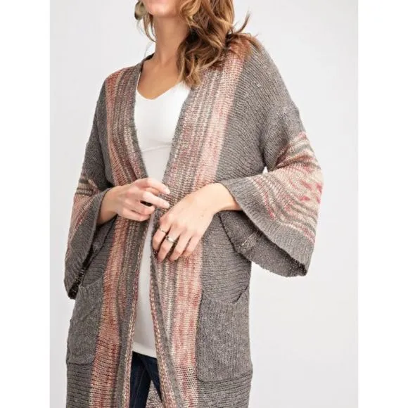 Charcoal wide sleeve open cardigan