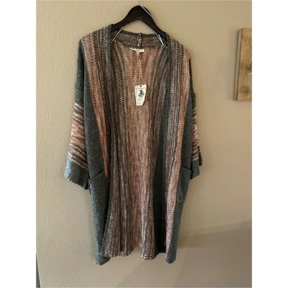 Charcoal wide sleeve open cardigan