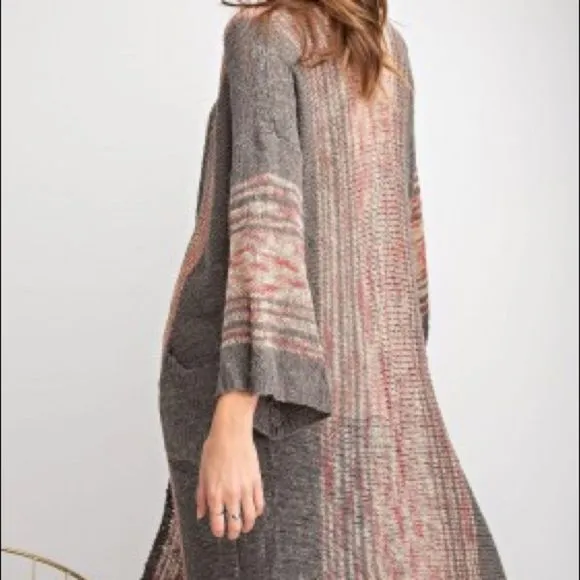 Charcoal wide sleeve open cardigan