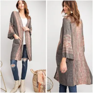 Charcoal wide sleeve open cardigan