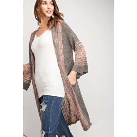 Charcoal wide sleeve open cardigan