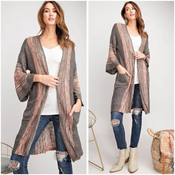 Charcoal wide sleeve open cardigan