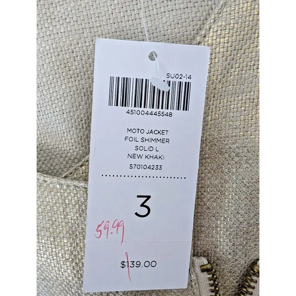 Chicos Blazer Women XL 16 Gold Foil Shimmer Moto Jacket 100% Linen Pockets New