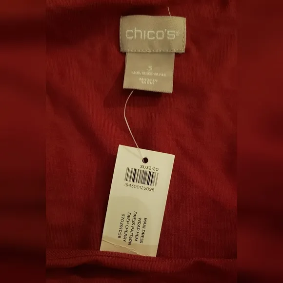 Chico's deep cherry maxi dress, wrap hem, Chico's size 3 - NEW