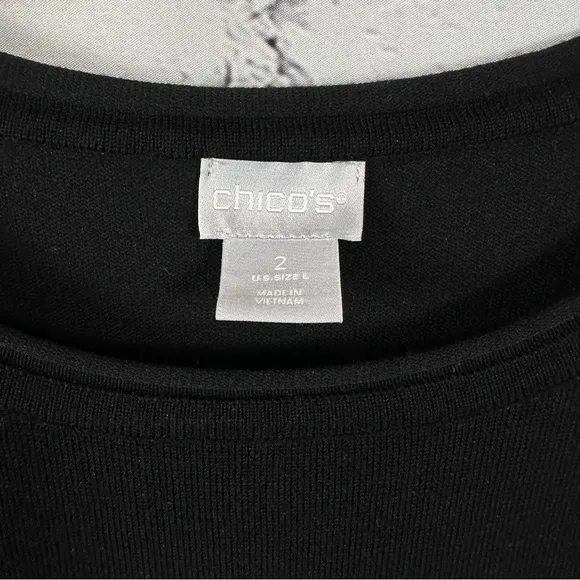 Chico’s Lightweight Sweater Floral Pullover Knit Tunic Black &amp; White 2/L(12) NWT