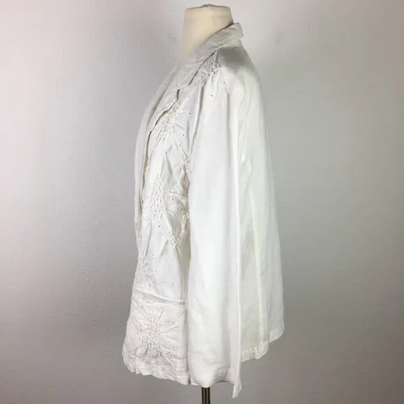 Chico's White  NWT  Novelty EMbroidered  Linen Blazer 3