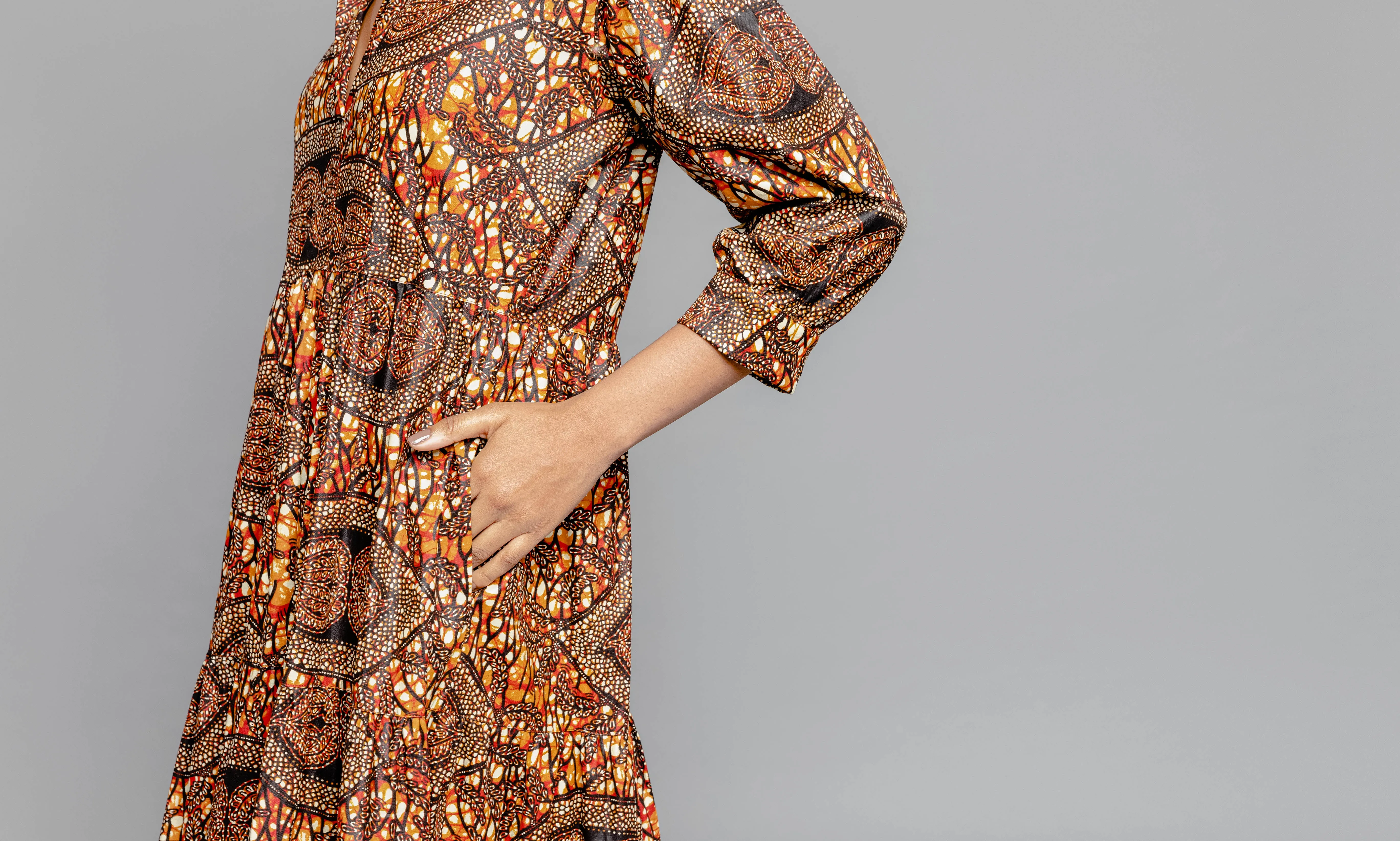 CHOCOLATE PAISLEY MIDI DRESS