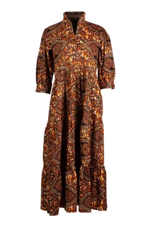 CHOCOLATE PAISLEY MIDI DRESS