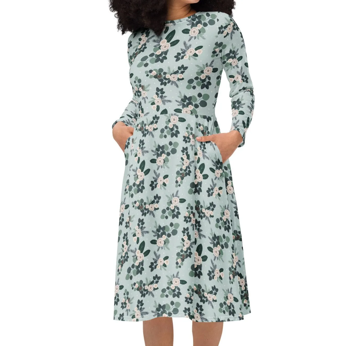 Christmas Eucalyptus Midi Dress (S-6XL)