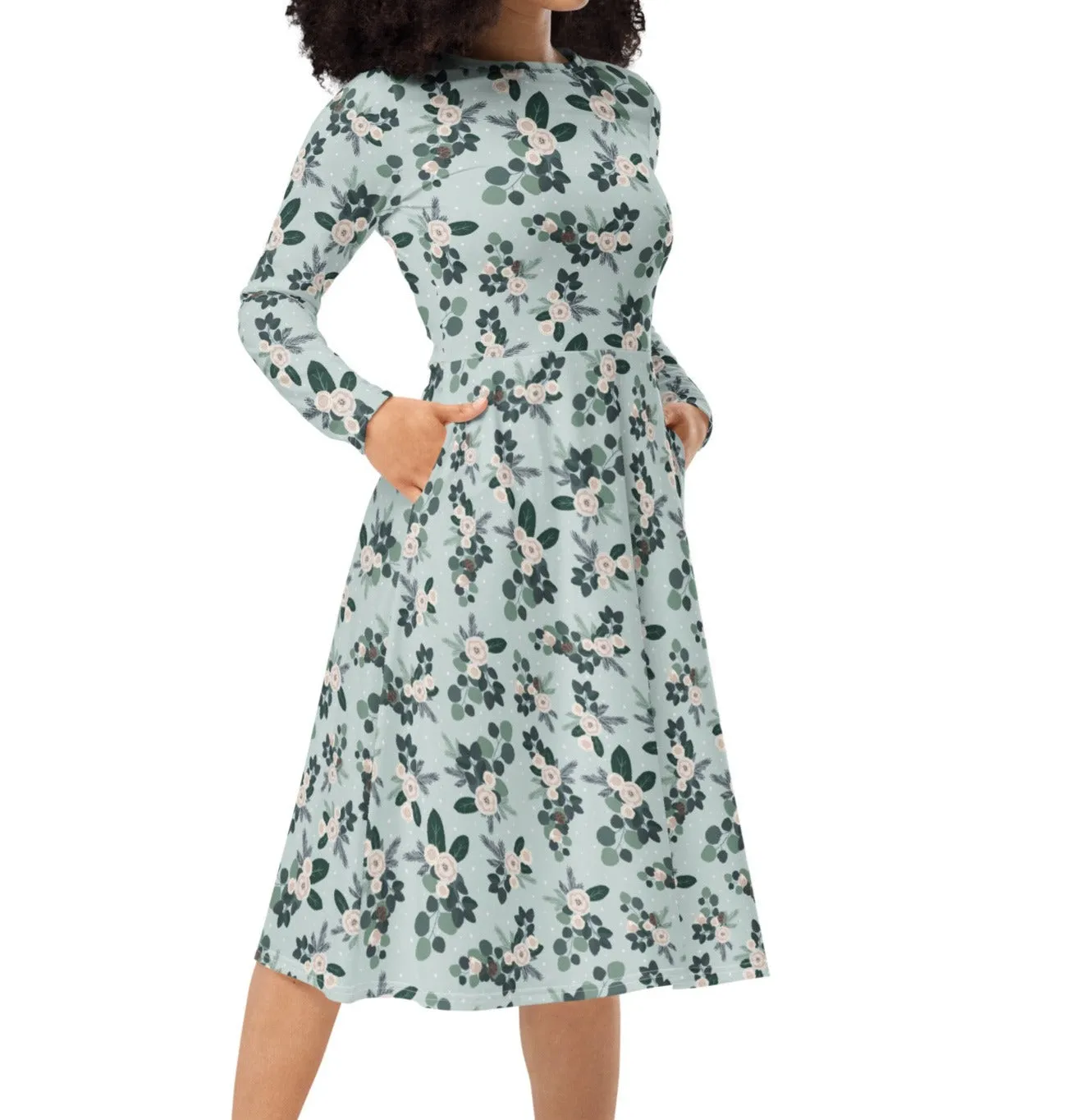 Christmas Eucalyptus Midi Dress (S-6XL)