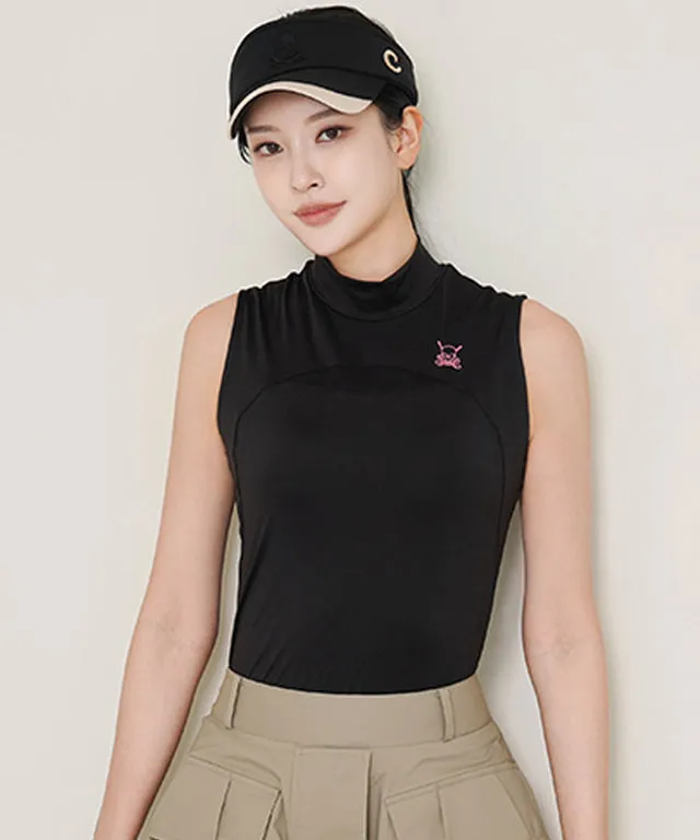 CHUCUCHU  Front Mesh Half Neck Top - Black
