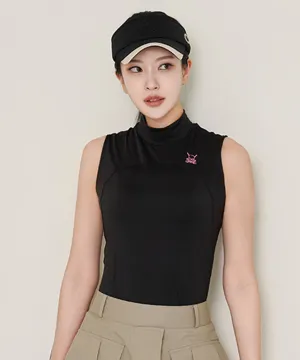 CHUCUCHU  Front Mesh Half Neck Top - Black