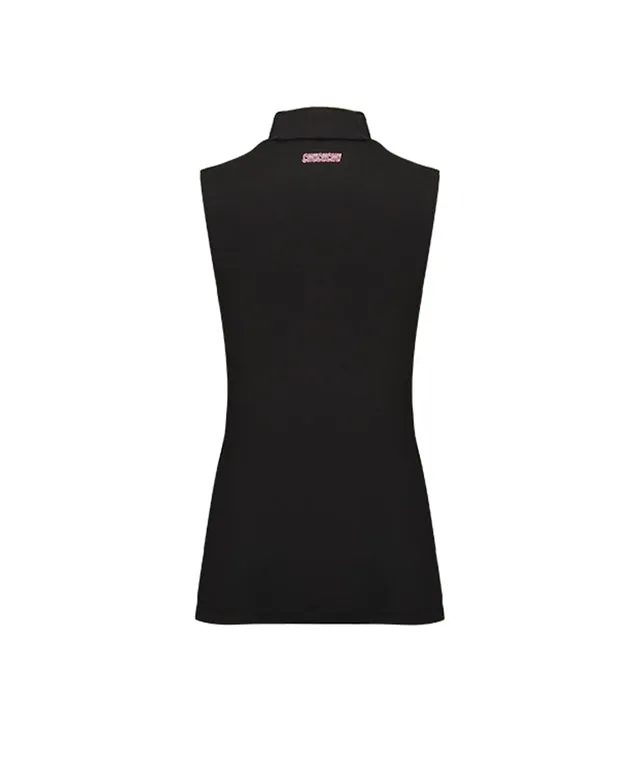 CHUCUCHU  Front Mesh Half Neck Top - Black