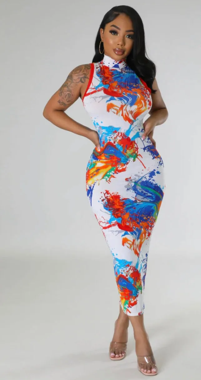 CLEARANCE! Body Paint Mock Neck Midi