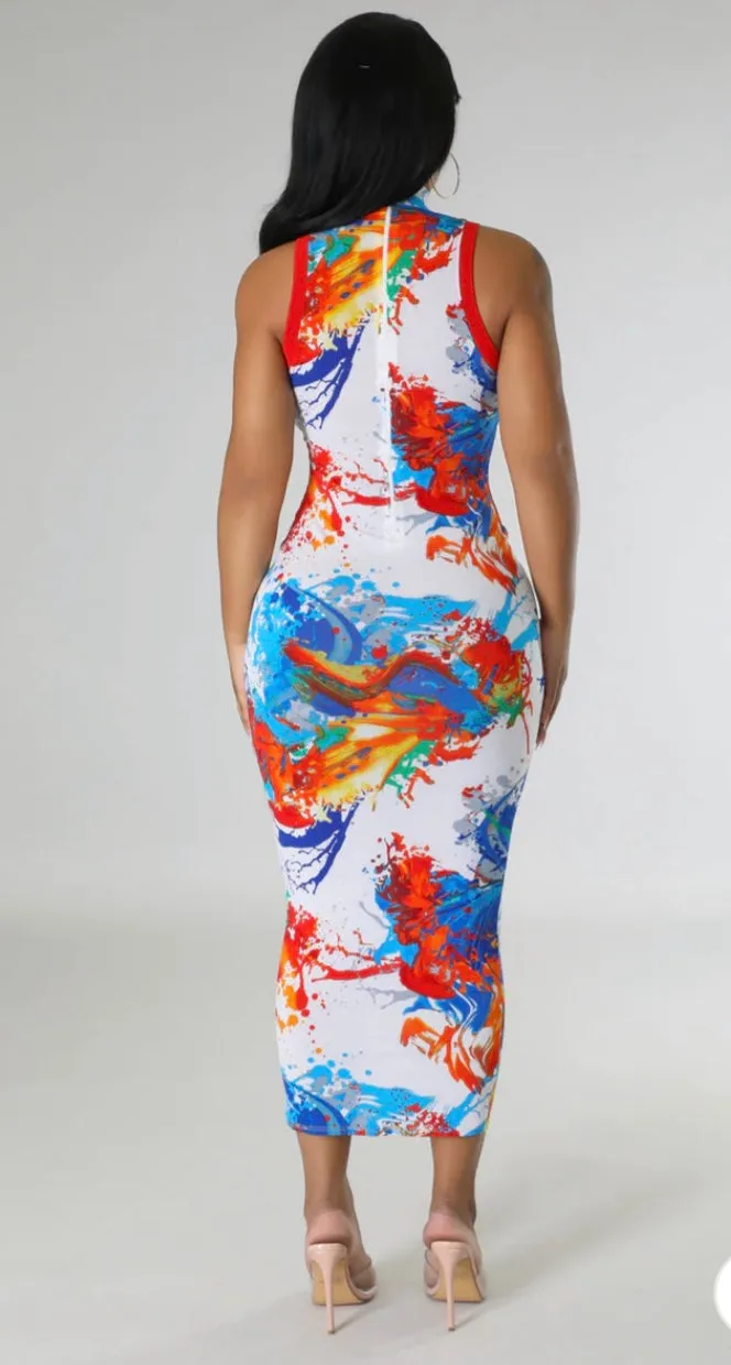 CLEARANCE! Body Paint Mock Neck Midi