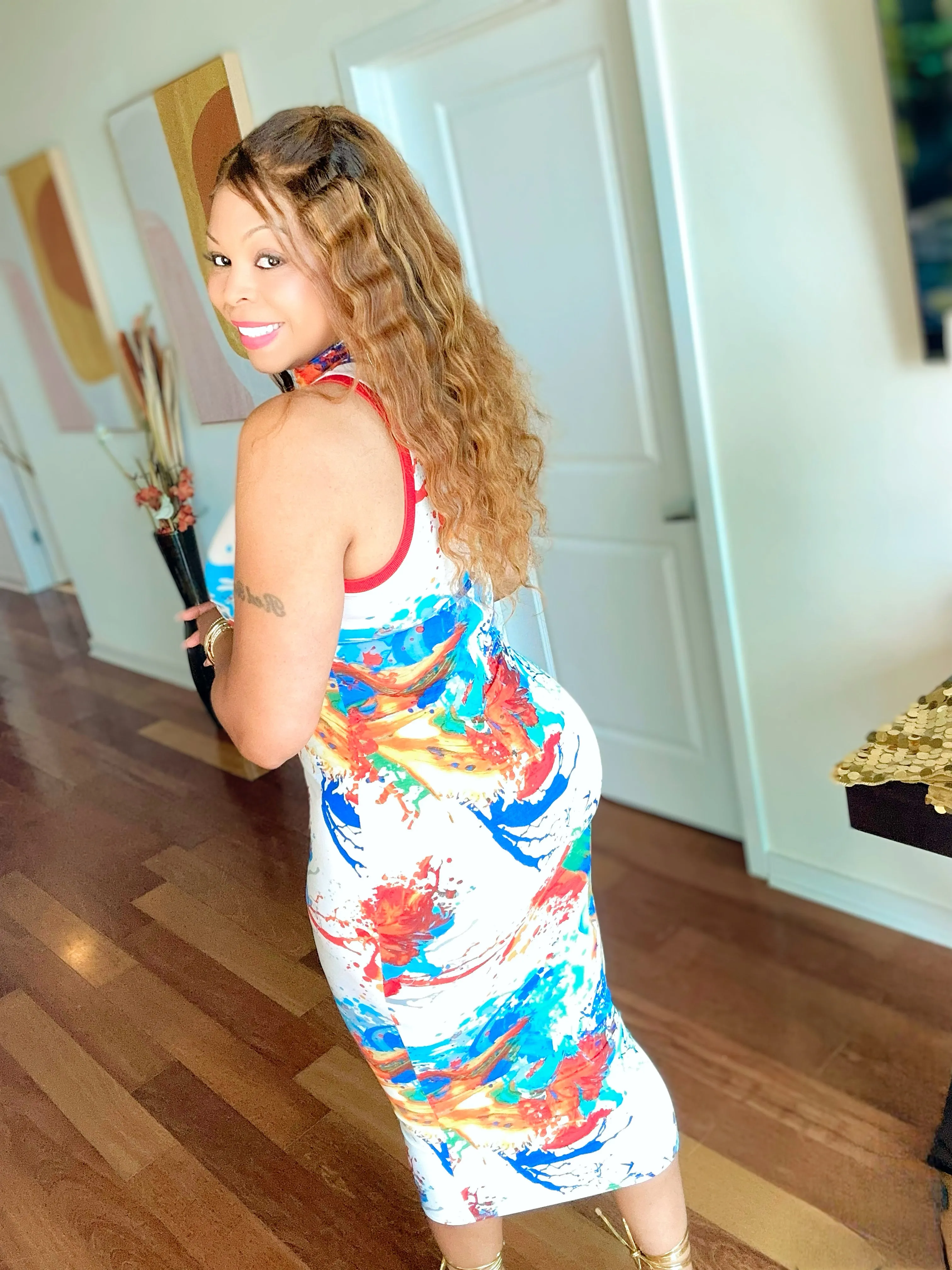 CLEARANCE! Body Paint Mock Neck Midi