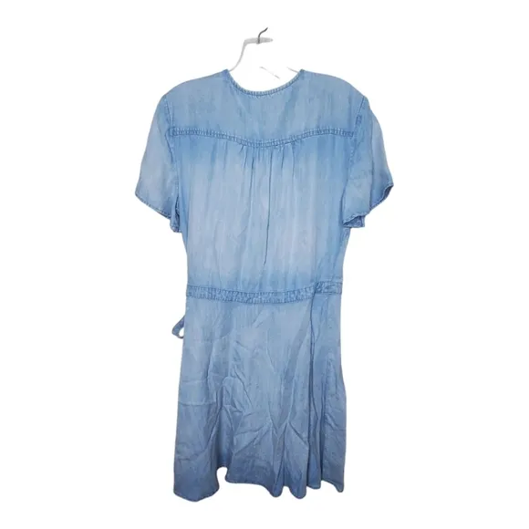 Cloth and stone chambray wrap dress blue small short sleeve 017