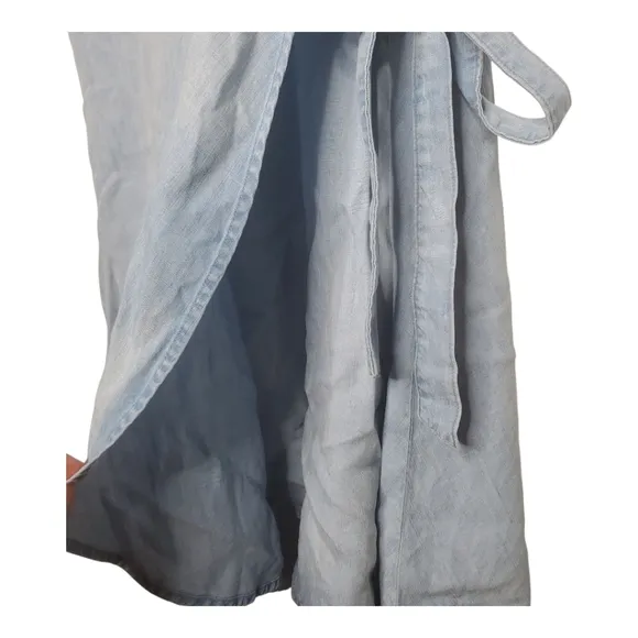 Cloth and stone chambray wrap dress blue small short sleeve 017