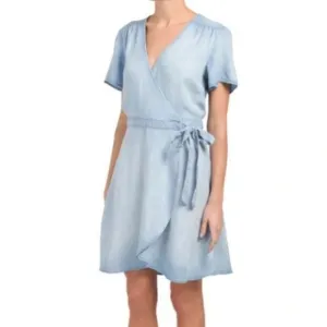 Cloth and stone chambray wrap dress blue small short sleeve 017